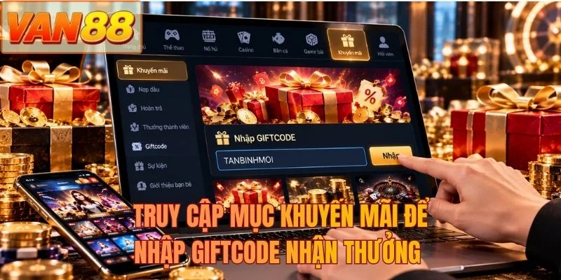 Truy cập mục khuyến mãi để nhập giftcode nhận thưởng